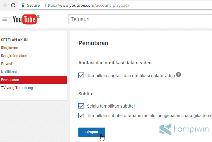 mengatur subtitle youtube