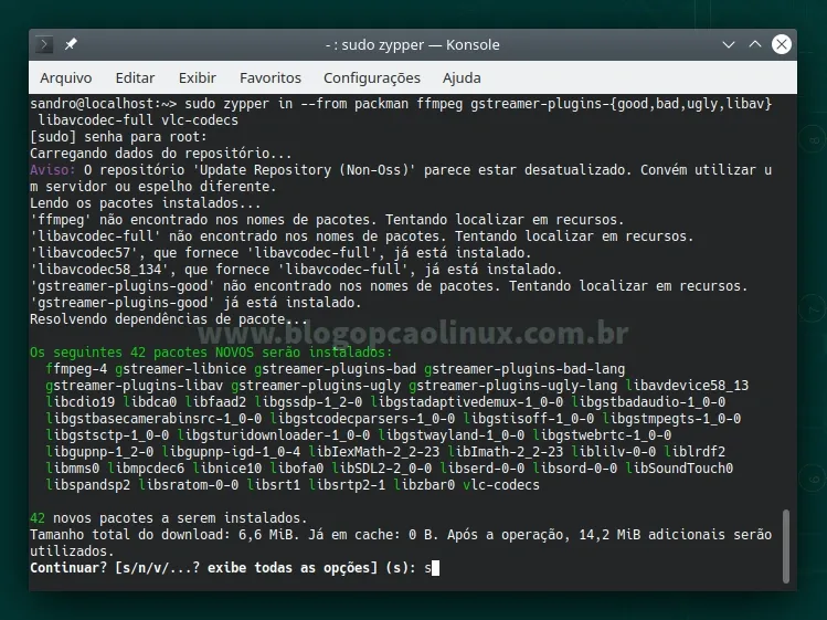 Instale os codecs multimídia no openSUSE Leap 15.3
