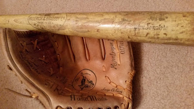 Washington Senators baseball bat and glove