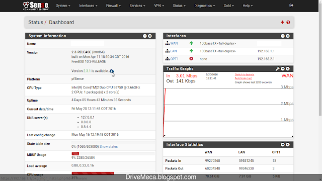 DriveMeca actualizando firewall pfSense 2.3.x paso a paso