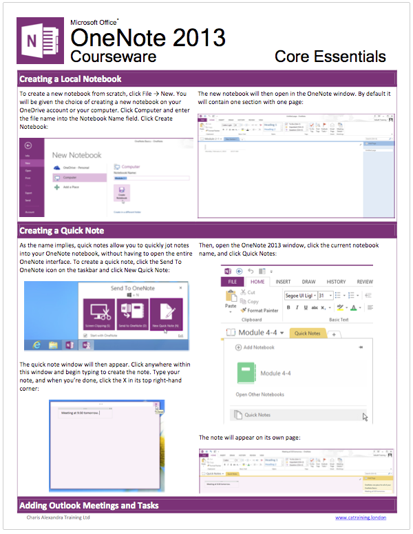 Mouse Training London Ltd Onenote 13 Core Essentials Quick Reference Guide