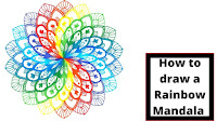 this is an A4 white paper on which is drawn a rainbow mandala using a stabilo fine point pens