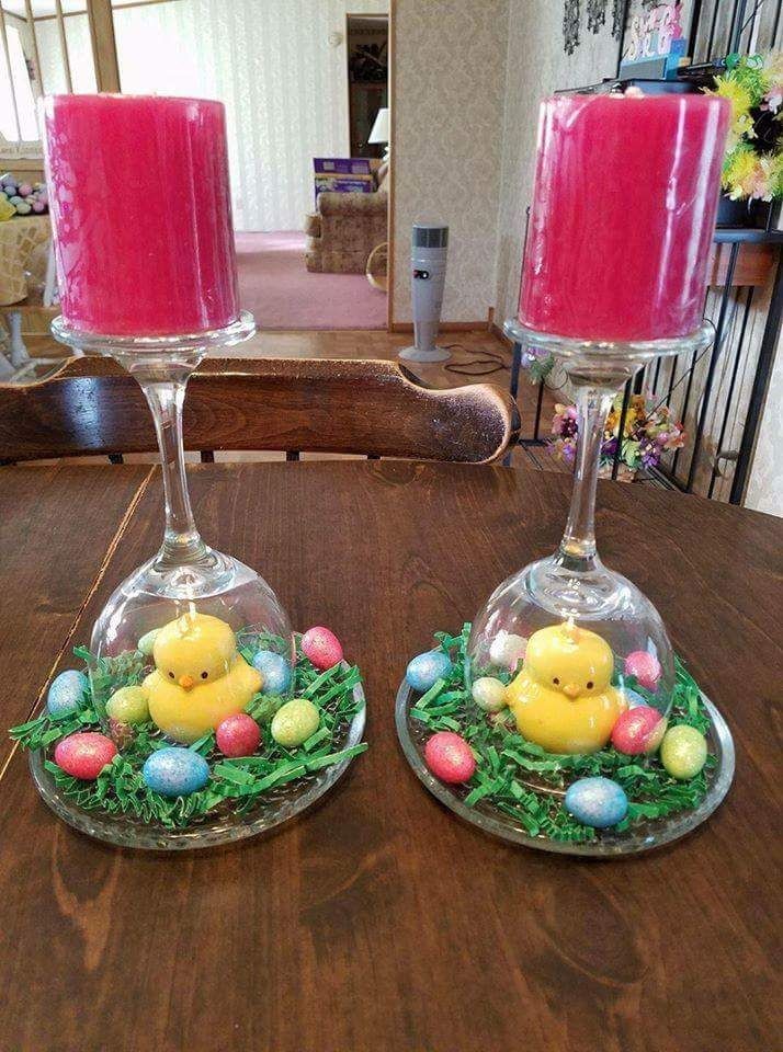Centro de mesa com taças para decorar na Páscoa