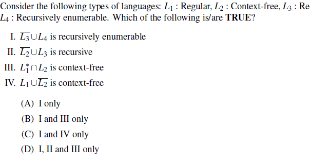 COMPUTER SCIENCE MCQS: Consider the following types of languages: L1 ...