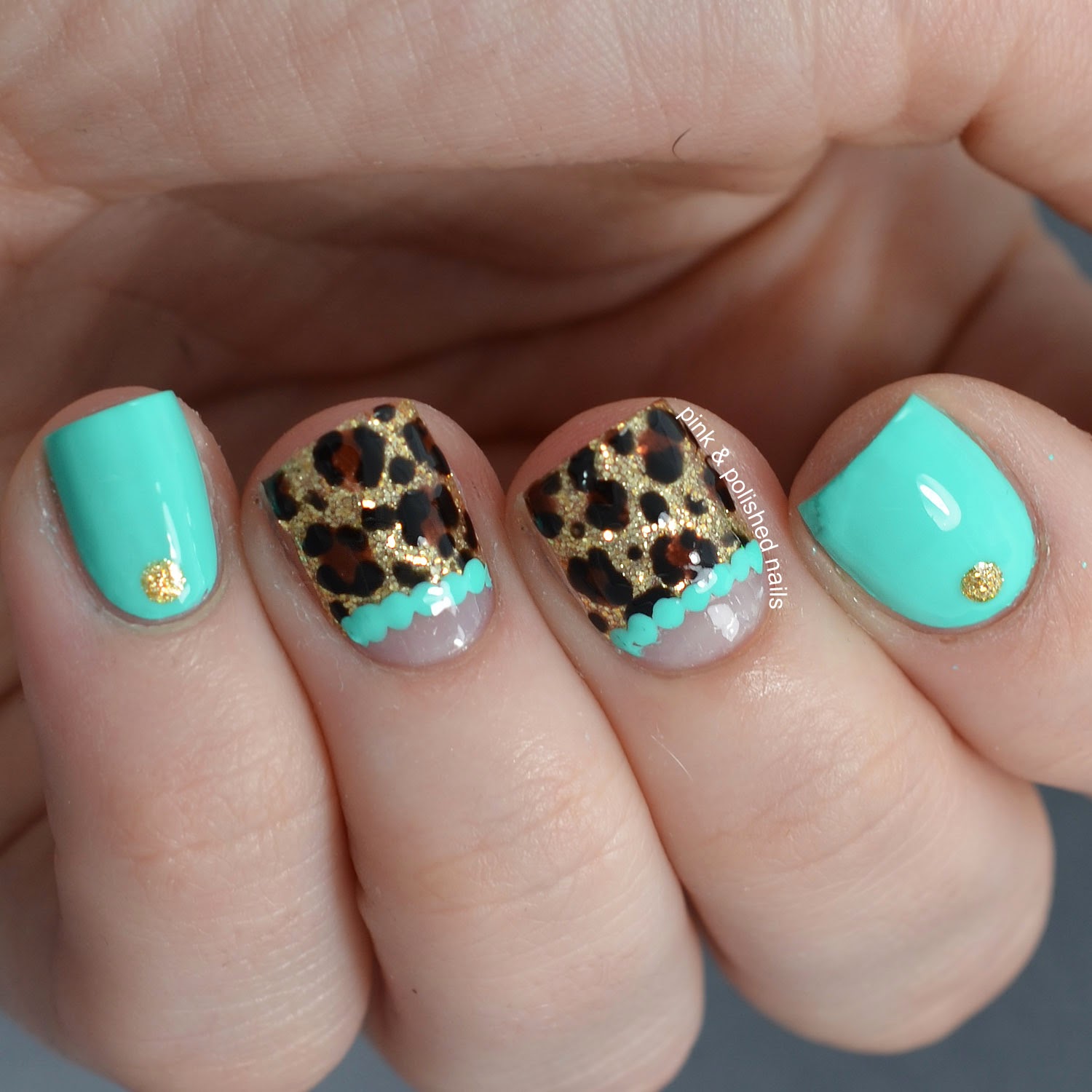 Pink & Polished: Minty Gold Leopard Nails