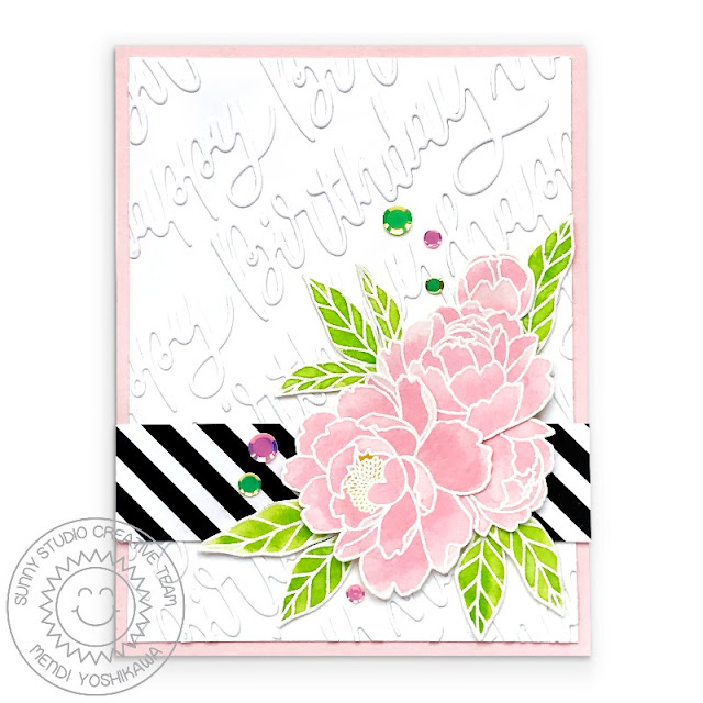 Sunny Studio Blog: Watercolor Peonies Black & White Striped Birthday Card (using Pink Peonies Stamps, Background Basics Stamps & Blooming Frame Die) Sunny Studio Blog: Watercolor Peonies Black & White Striped Birthday Card (using Pink Peonies Stamps, Background Basics Stamps & Blooming Frame Die)