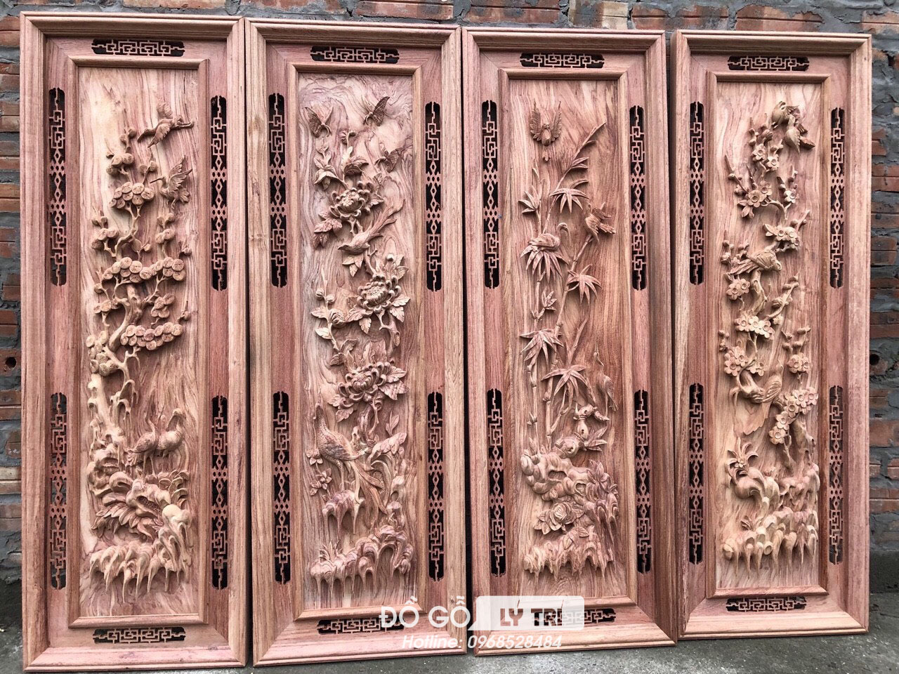 Tranh tứ quý gỗ hương đá