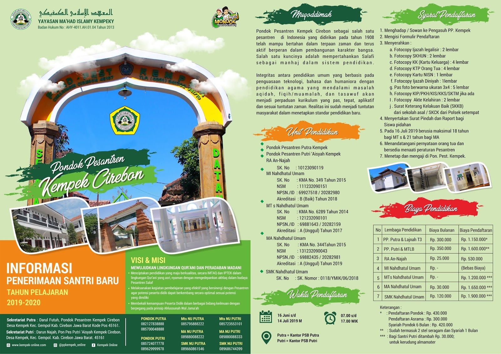 INFORMASI PENDAFTARAN PONDOK PESANTREN KEMPEK CIREBON 2019