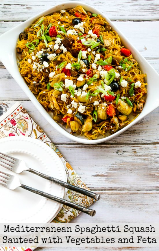 Low-Carb Mediterranean Spaghetti Squash Sauteed with Vegetables and Feta