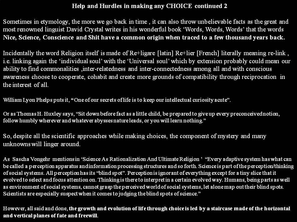 content write ups Help and Hurdles in making any CHOICE