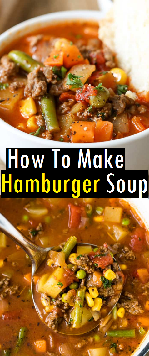 The Best Easy Hamburger Soup Recipe is a quick and easy meal loaded with vegetables, lean beef, diced tomatoes and potatoes. It’s great made ahead of time, budget friendly, reheats well and freezes perfectly. #easysouprecipe #souprecipe #hamburgersoup #hamburger #dish #maindish #dinner #easydinnerrecipe The Best Easy Hamburger Soup Recipe is a quick and easy meal loaded with vegetables, lean beef, diced tomatoes and potatoes. It’s great made ahead of time, budget friendly, reheats well and freezes perfectly. #easysouprecipe #souprecipe #hamburgersoup #hamburger #dish #maindish #dinner #easydinnerrecipe