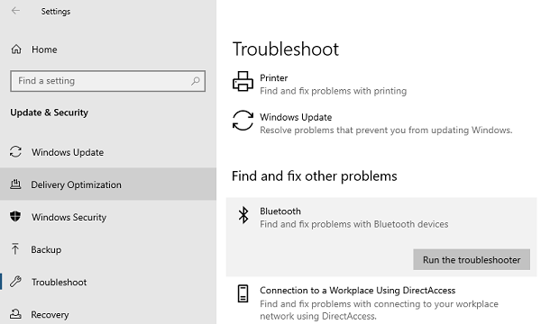 Solucionador de problemas de Bluetooth de Windows 10