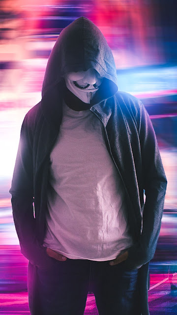 Neon, great exhibition. Hoodie Guy Mask Man Neon, great exhibition. Hoodie Guy Mask Man