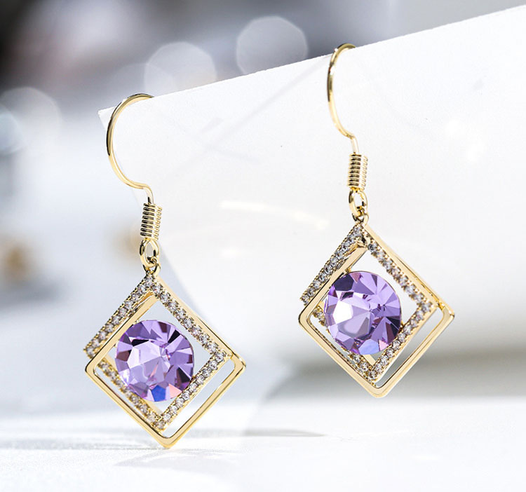 紫戀幾何鋯石水晶耳環