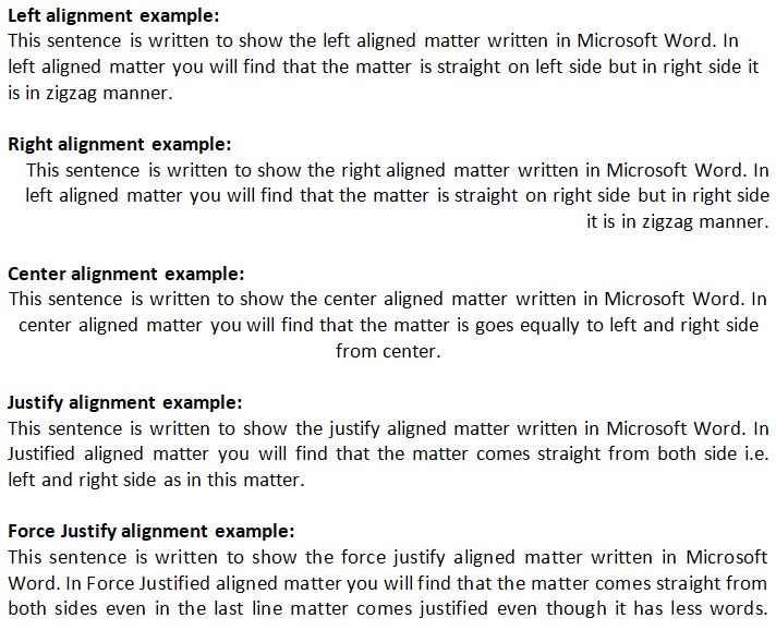 Alignments in MSWord