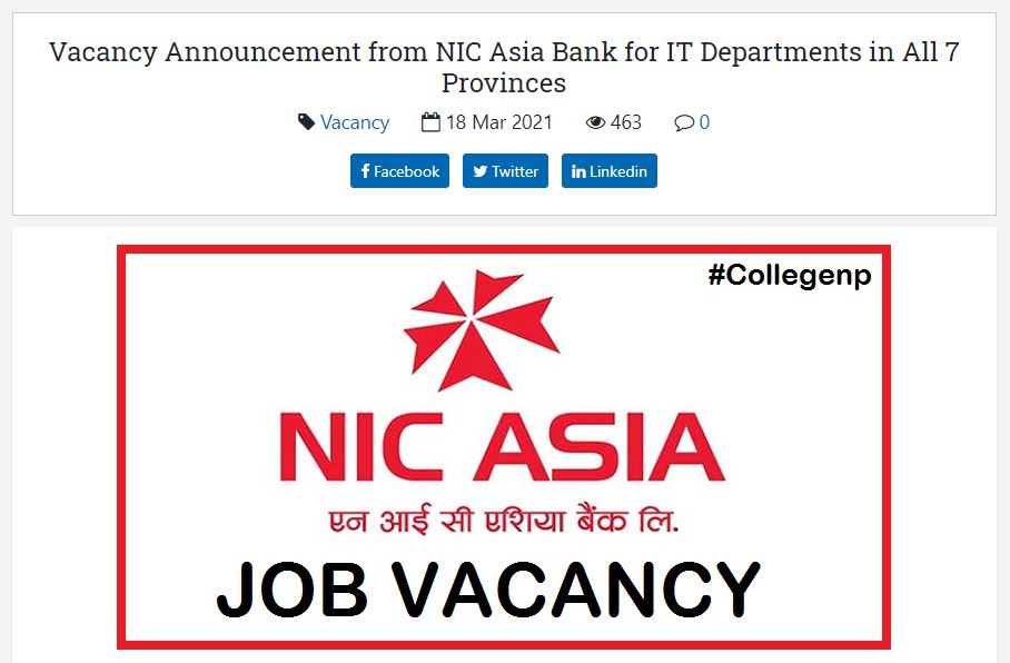 NIC Asia Bank Vacancy Announcement Chetan TM