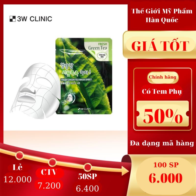 Mặt nạ chiết xuất từ trà xanh 3W CLINIC FRESH GREEN TEA MASK SHEET