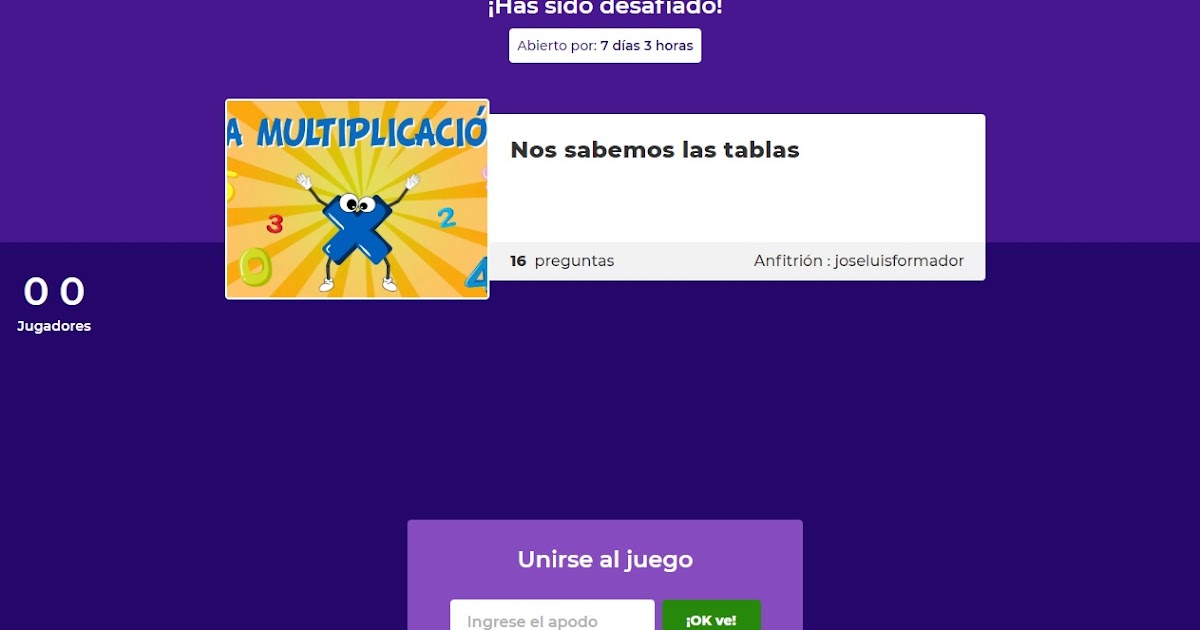 El Arcoíris del Zona Norte Kahoot de las Tablas de multiplicar