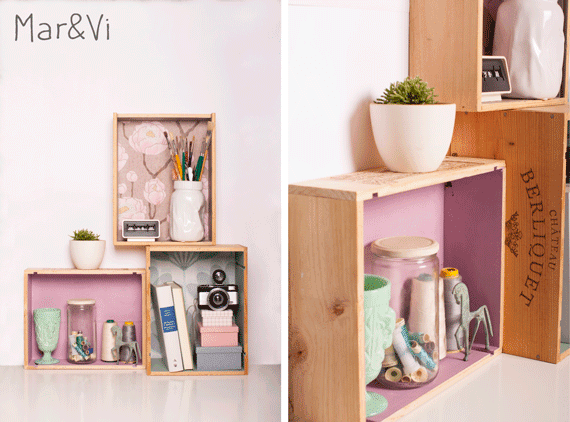 como hacer una estantería con cajas de vino