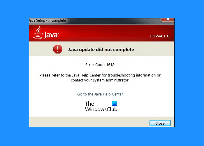 Actualización de Java no completa error 1618