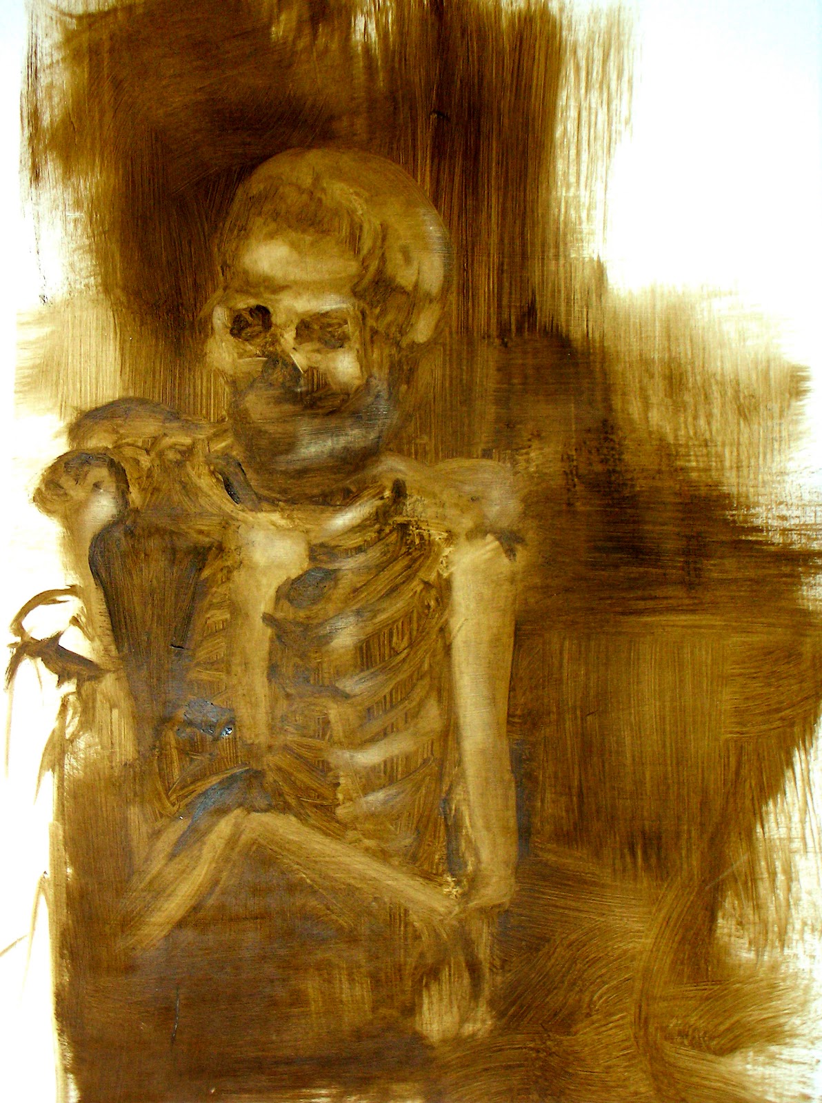 Kristin Wolfson Skeleton life study; oil paint on paper