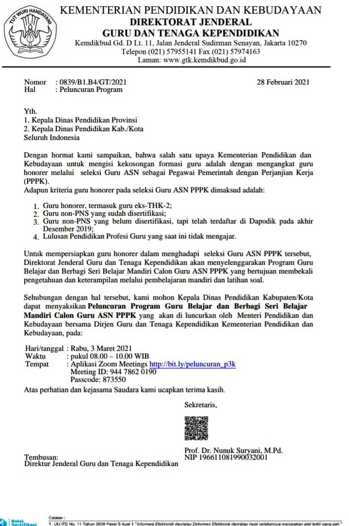 Surat Edaran Kemdikbud Tes PPPK Honorer 2021  Guru Geografi
