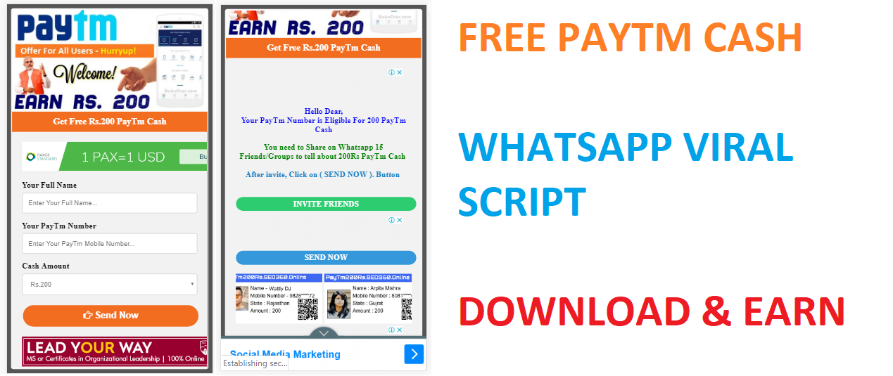 Latest Free Paytm Cash Whatsapp Viral Script For Php Free