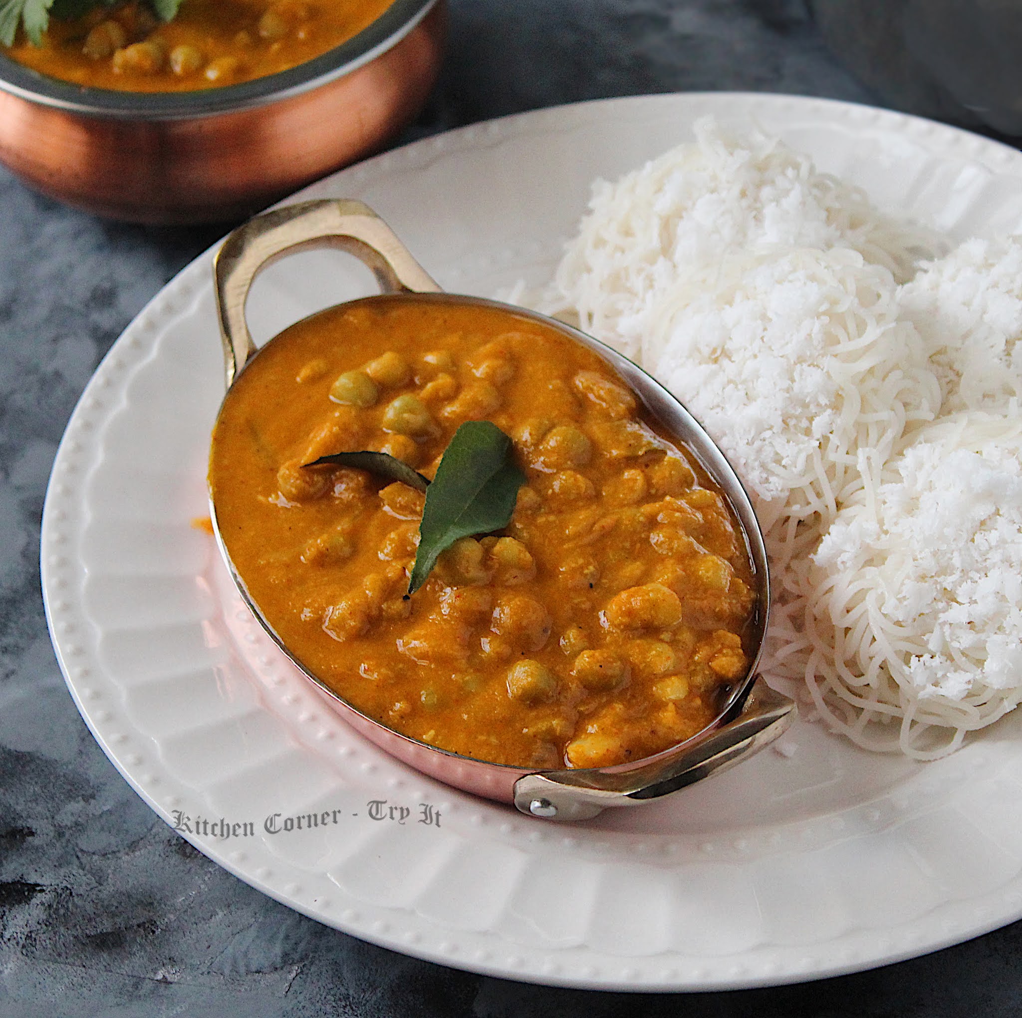 Idiyappam and Pattani Curry/ String hopper with Dried Green Peas Curry Kerala Breakfast Recipe