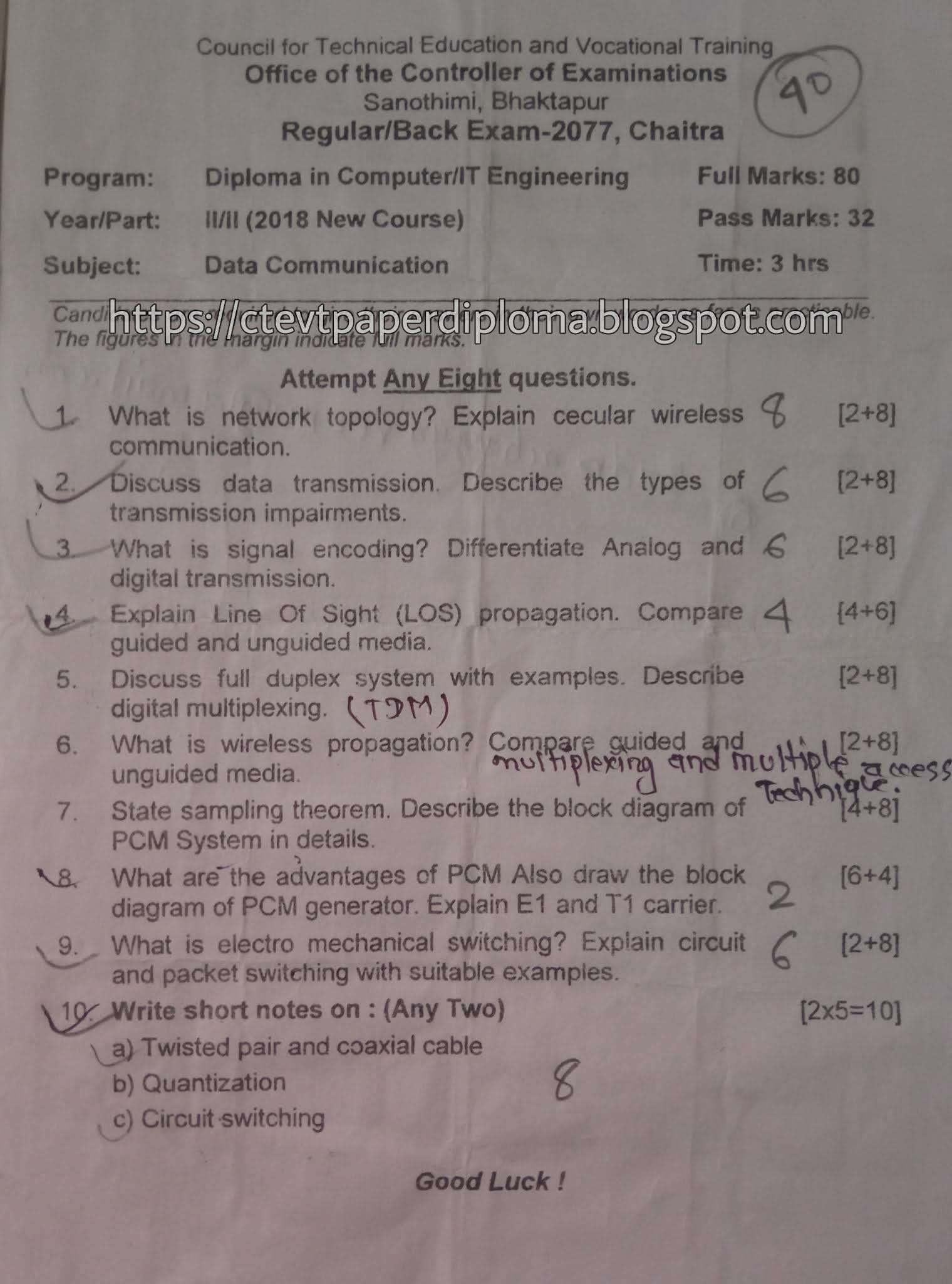 CTEVT Data Communication Question Paper CTEVT Diploma in