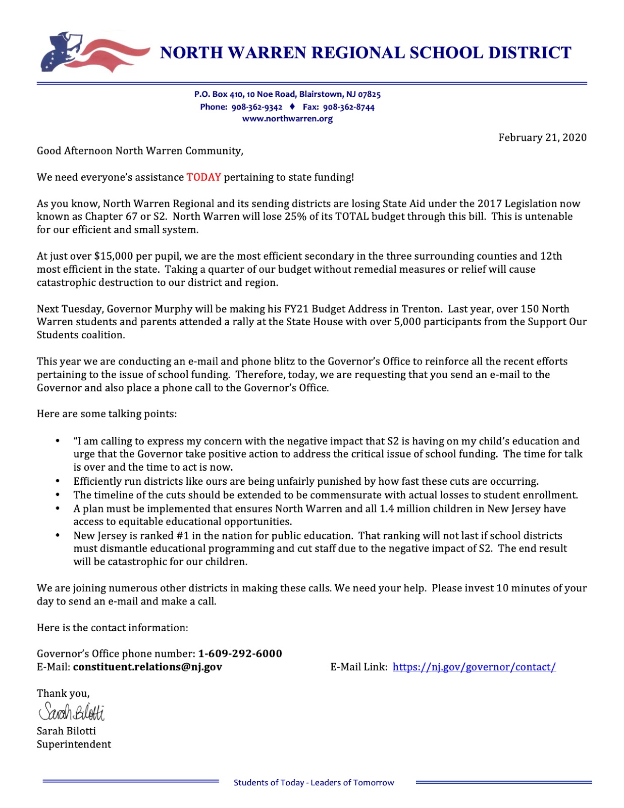 Please call the office of Govenor Murphy regarding the State Aid loss