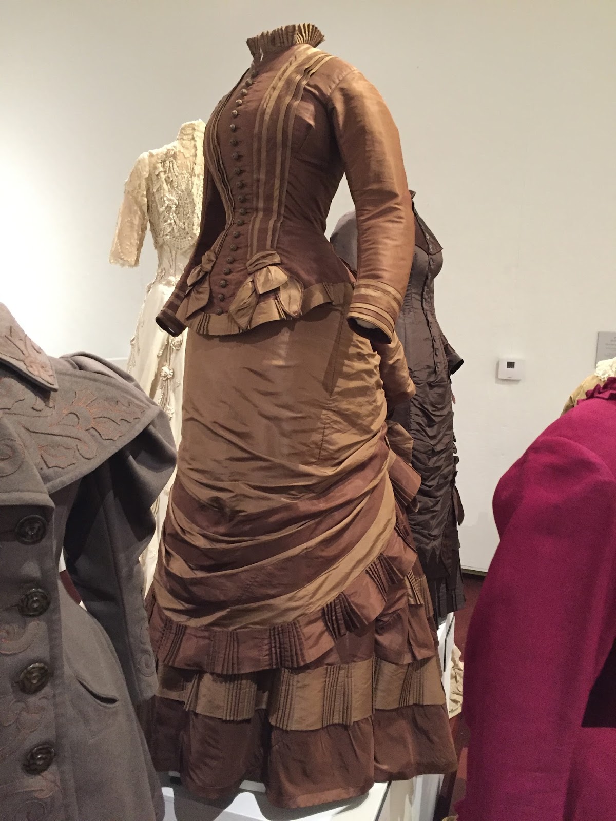 SilkDamask Embellishments in Victorian Fashion Exhibition, Saco Museum