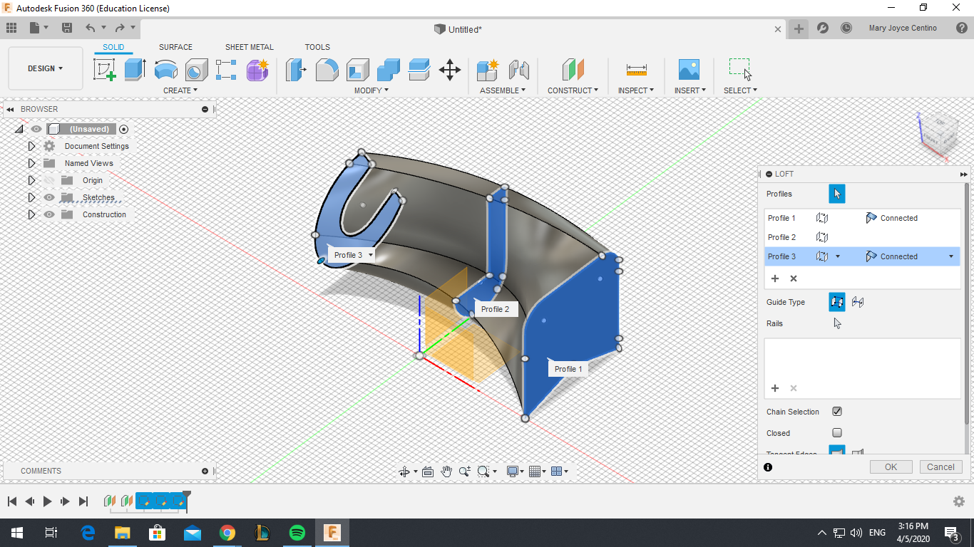 BENV1010 MARY CENTINO Week 7 Fusion 360 (Loft & Shell)