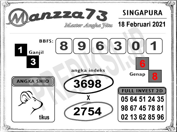 Prediksi Manzza73 SGP Kamis 18 Februari 2021