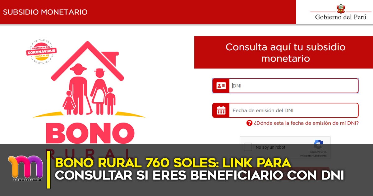 Bono Rural 760 soles link para consultar si eres beneficiario con DNI