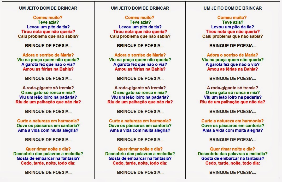 AMIGA DA EDUCAÇÃO.: Fichas para leitura / poemas.