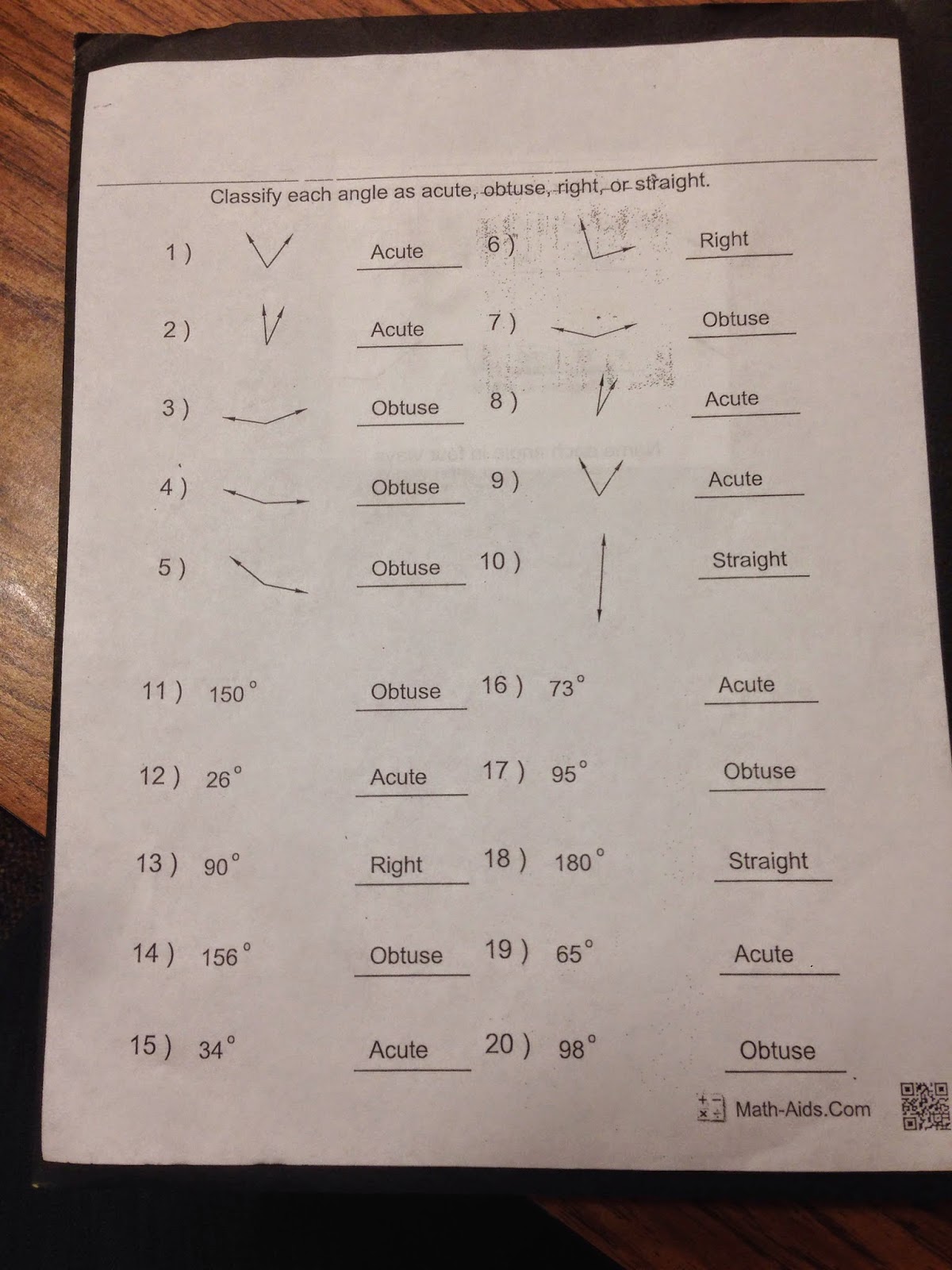 Honors Geometry - Vintage High School: Section 1-4 Angle Measure