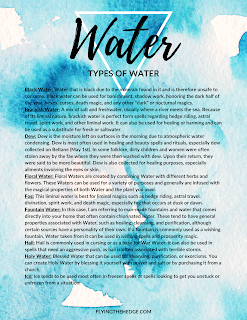 Free 6-page BOS page on the Types and Tools of Water Elemental magic, water magic, tools of water, types of water, water witchcraft, watch witch, sea witch, witchcraft, elements, water