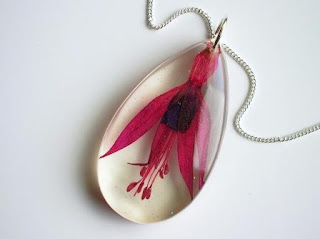 Real pressed Fuchsia pendant