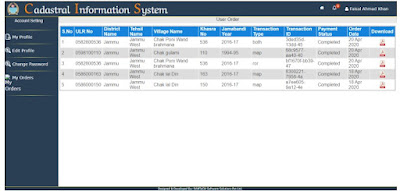 my orders-online land record informtion in Jammu and Kashmir.