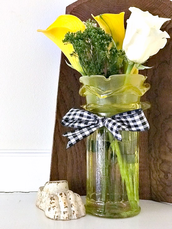 Faux yellow depression glass flower vase