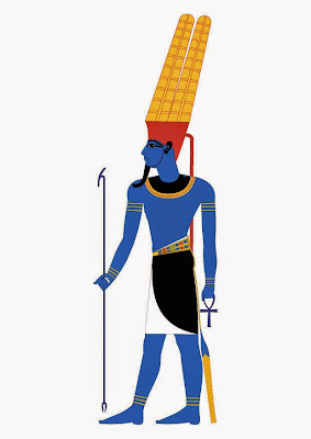 The blue-complexioned Amun was the Supreme Creator and head of the Egyptian pantheon