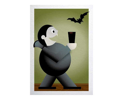 silly vampire holding coffee illustration 