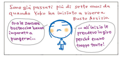 Sono gia' passati piu' di sette anni da quando Yoko ha iniziato a vivere a Busto Arsisio. Ora le zanzare bustocche hanno imparato a pungermi... ...all’inizio le prendevo in giro perché erano troppo tonte!