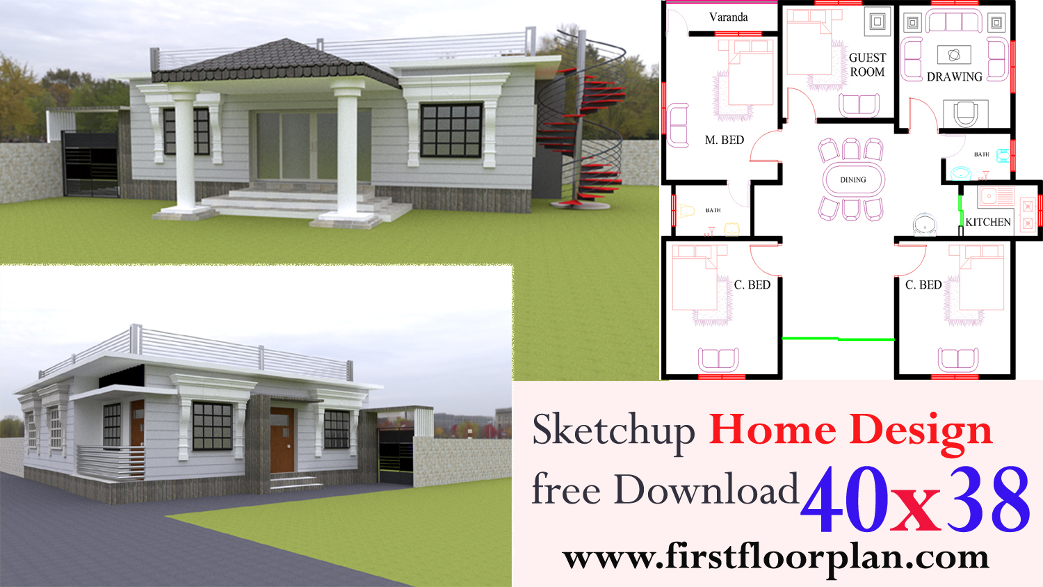 SketchUp elevation models free download, sketchup home design free download, house design with free autocad floor plan, 40x30 house plans and designs