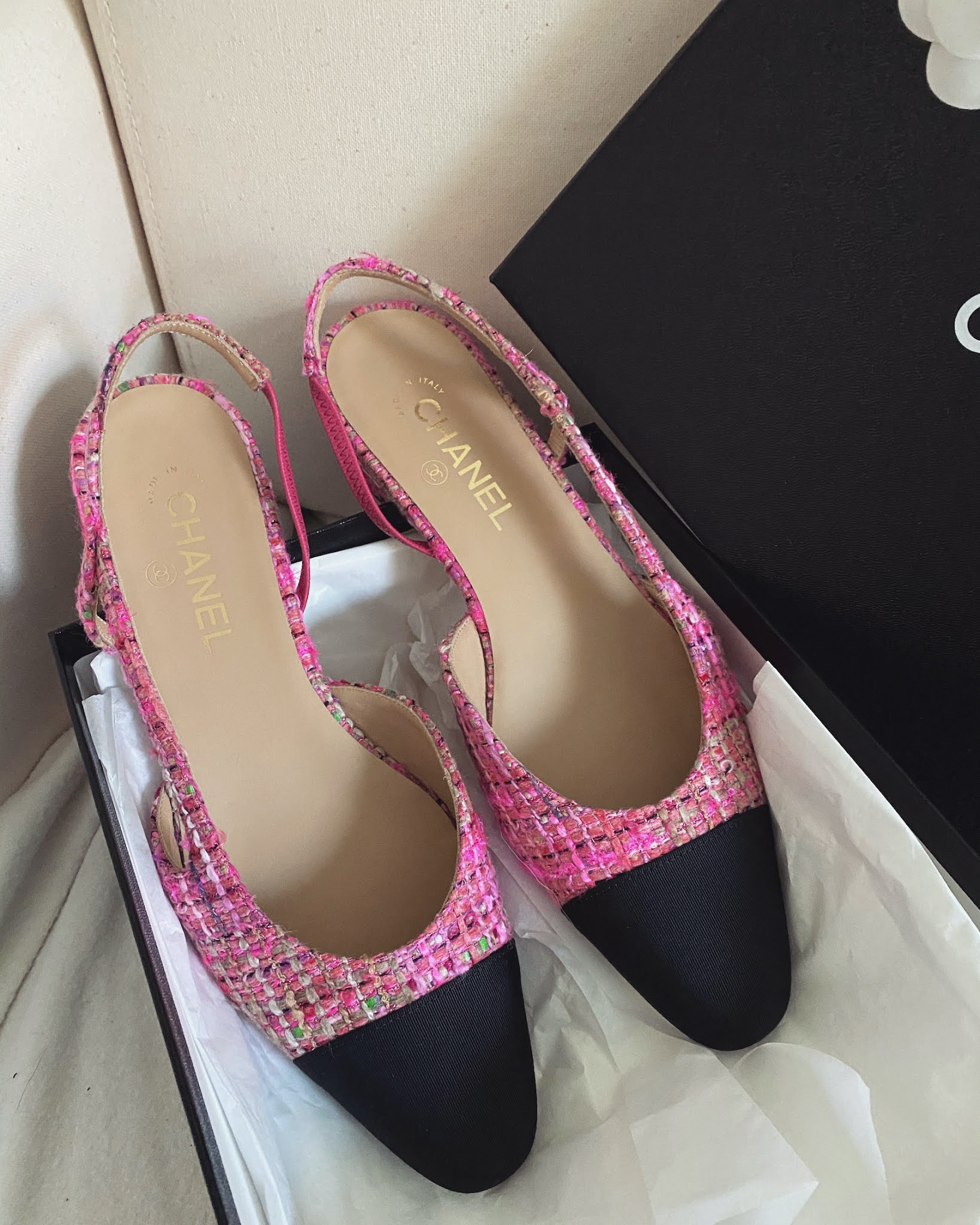 CHANEL, Shoes, Chanel Pink Tweed Sandals