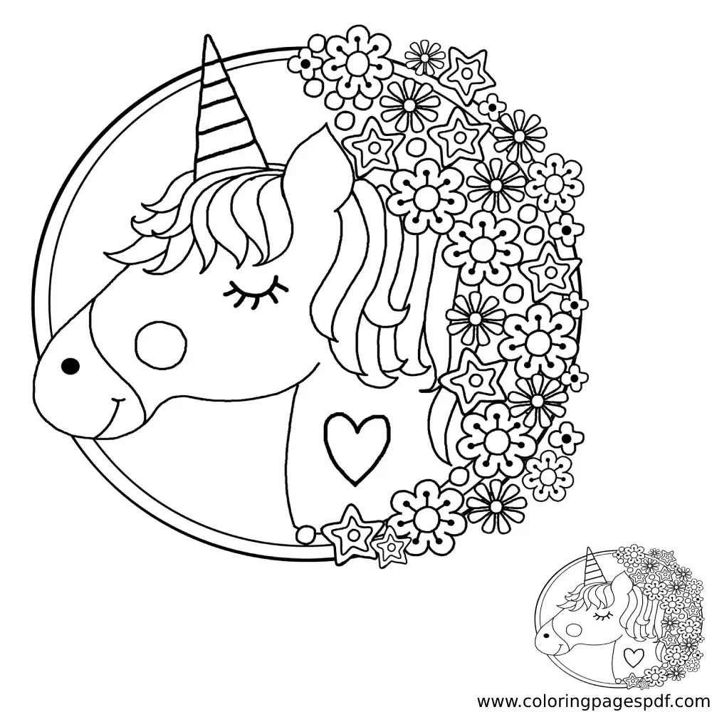 Coloring Page Of Unicorn With Flowers