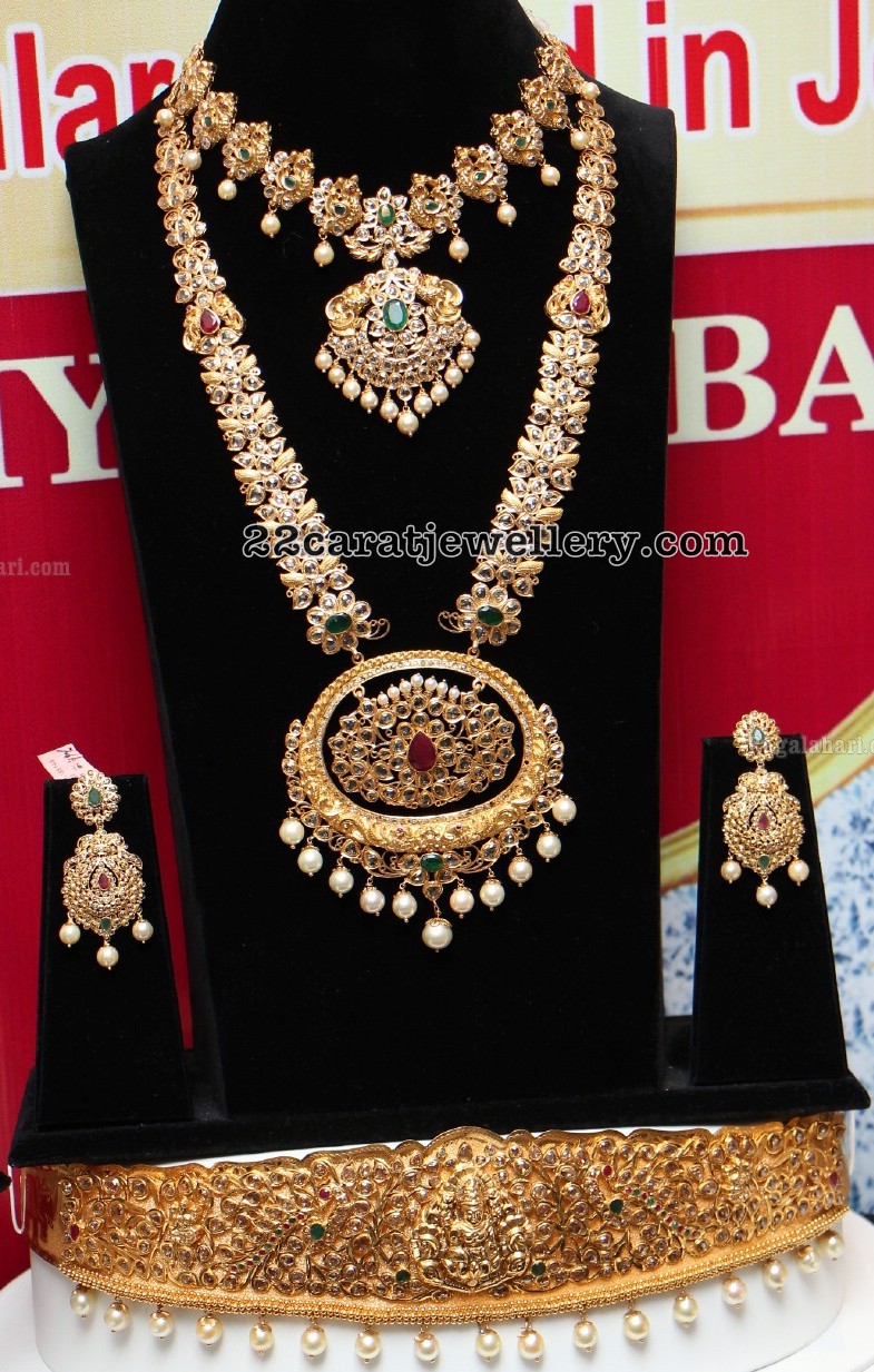 18k Gold And Diamond Polki Open Setting Necklace Set with far sized un – G.  K. Ratnam