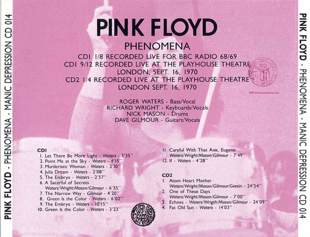 Список песней пинк. Pink Floyd Bootleg CD. Pink Floyd - Julia Dream (1968). Pink Floyd Paris Theatre,London16.09.1970.