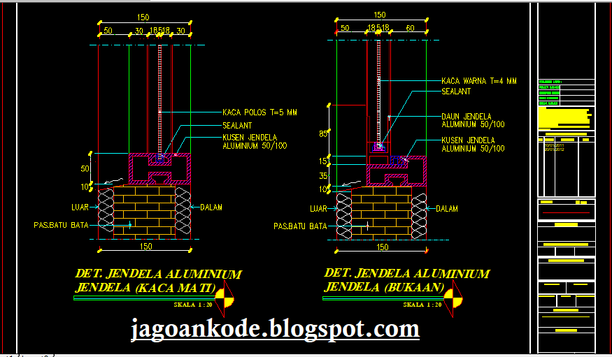 Detail Kusen Jendela  Aluminium Autocad Dwg Jagoan Kode