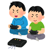 据置型ゲーム機で遊ぶ子供達のイラスト